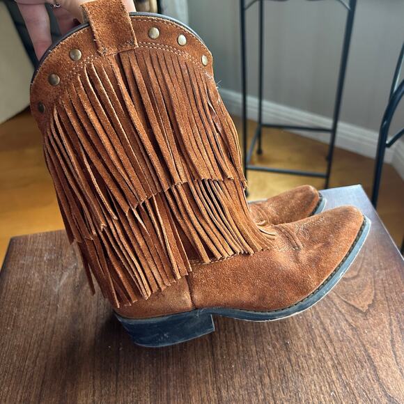 SHYANNE GIRLS' FRINGE SNIP TOE WESTERN BOOTS size 2 brown leather - Picture 4 of 9